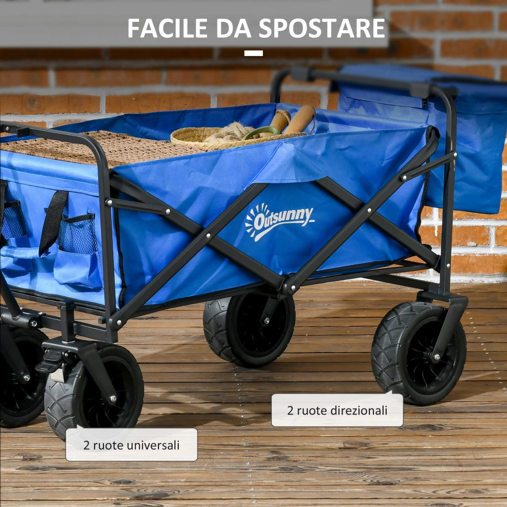 Carrello da Giardino 110L con Maniglia Telescopica e Borsa Termica 15L ¨C Xylo ¨C Acciaio Blu