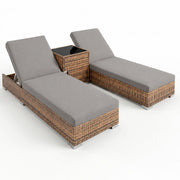 Set 2 Lettini Prendisole In Polyrattan Con Tavolino Contenitore E Cuscini Schienale Regolabile 5 Posizioni Sdraio Da Giardino Terrazzo Piscina 184 x 60 x 21 Cm Marrone Chiaro E Grigio