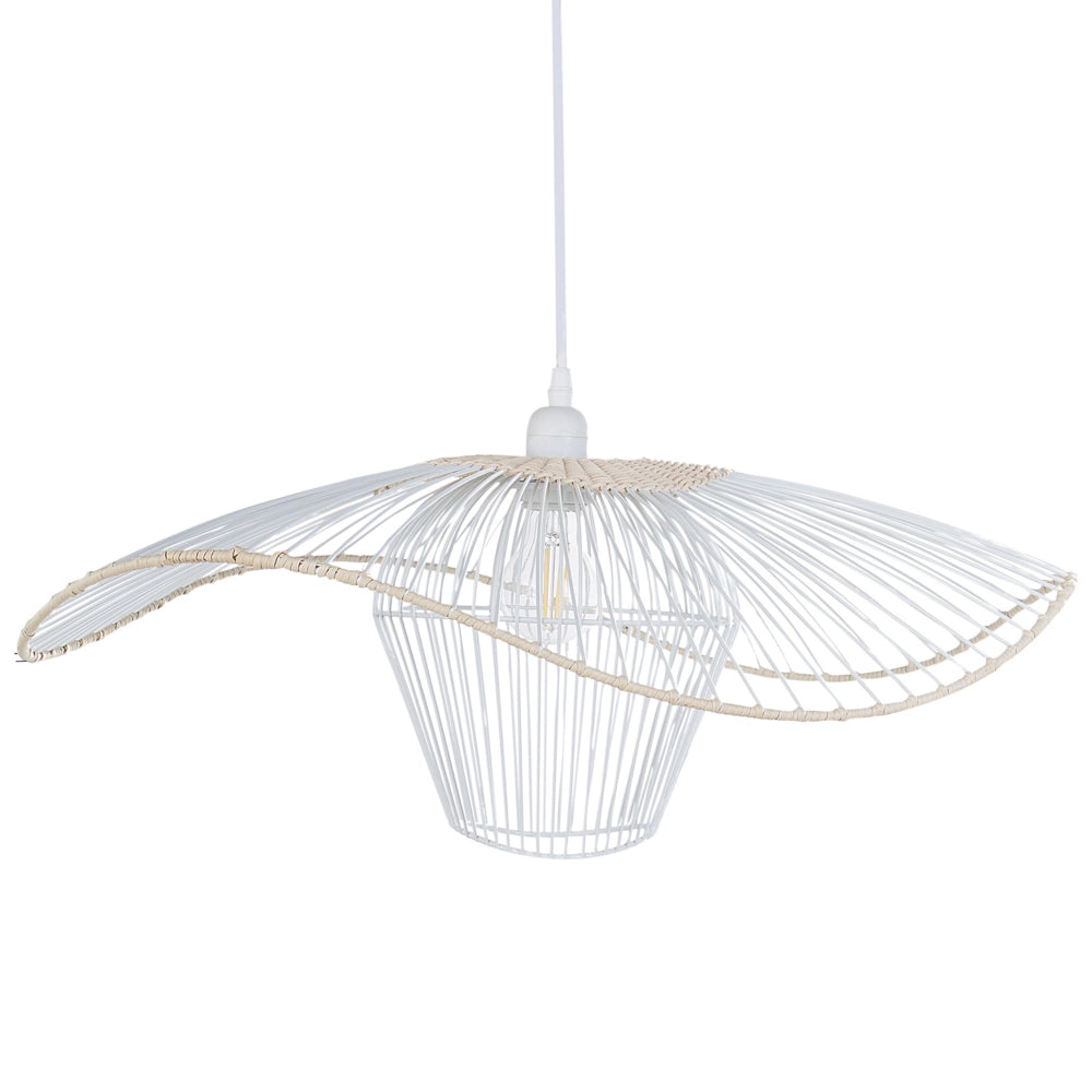 Lampada a sospensione con paralume in rattan e metallo bianco soggiorno camera da letto