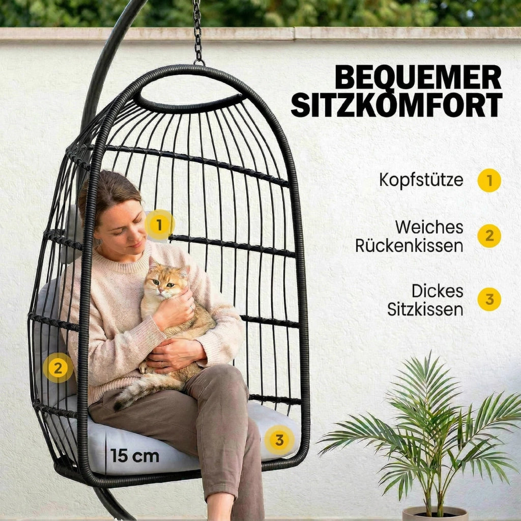 Poltrona a dondolo sospesa ¨C Minimal ¨C Grigio, polyrattan, con cuscini