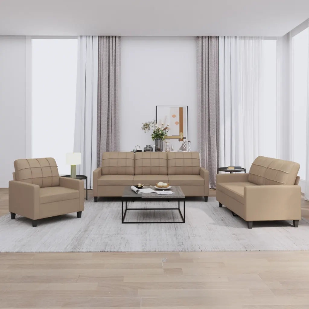 Set di Divani 3 pz con Cuscini cappuccino in Similpelle 3201342