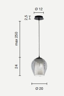 SOSPENSIONE BONNIE 1 VETRO FUME' 1 LUCE ATTACCO E27 D.20CM H.24CM