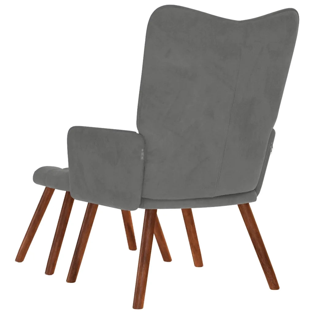 Divano Sedia-Poltrona Relax con Sgabello in Velluto Grigio Scuro