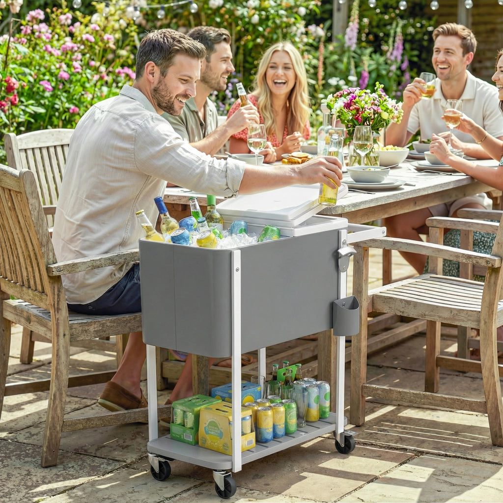 Carrello Frigo 56L con Ruote Apribottiglie Scarico e Maniglia ¨C Xylo ¨C Grigio 84x38x83cm