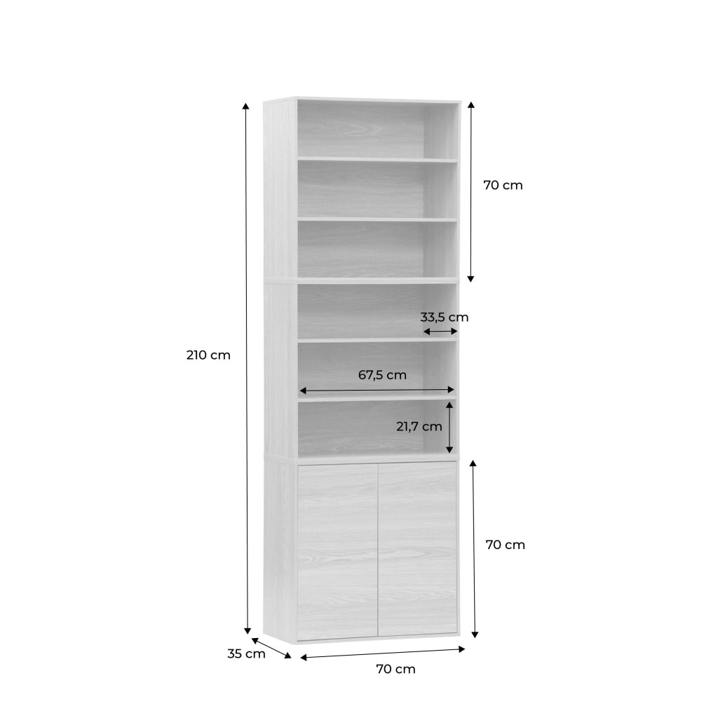 Libreria modulare con 2 ante e 5 livelli, noce