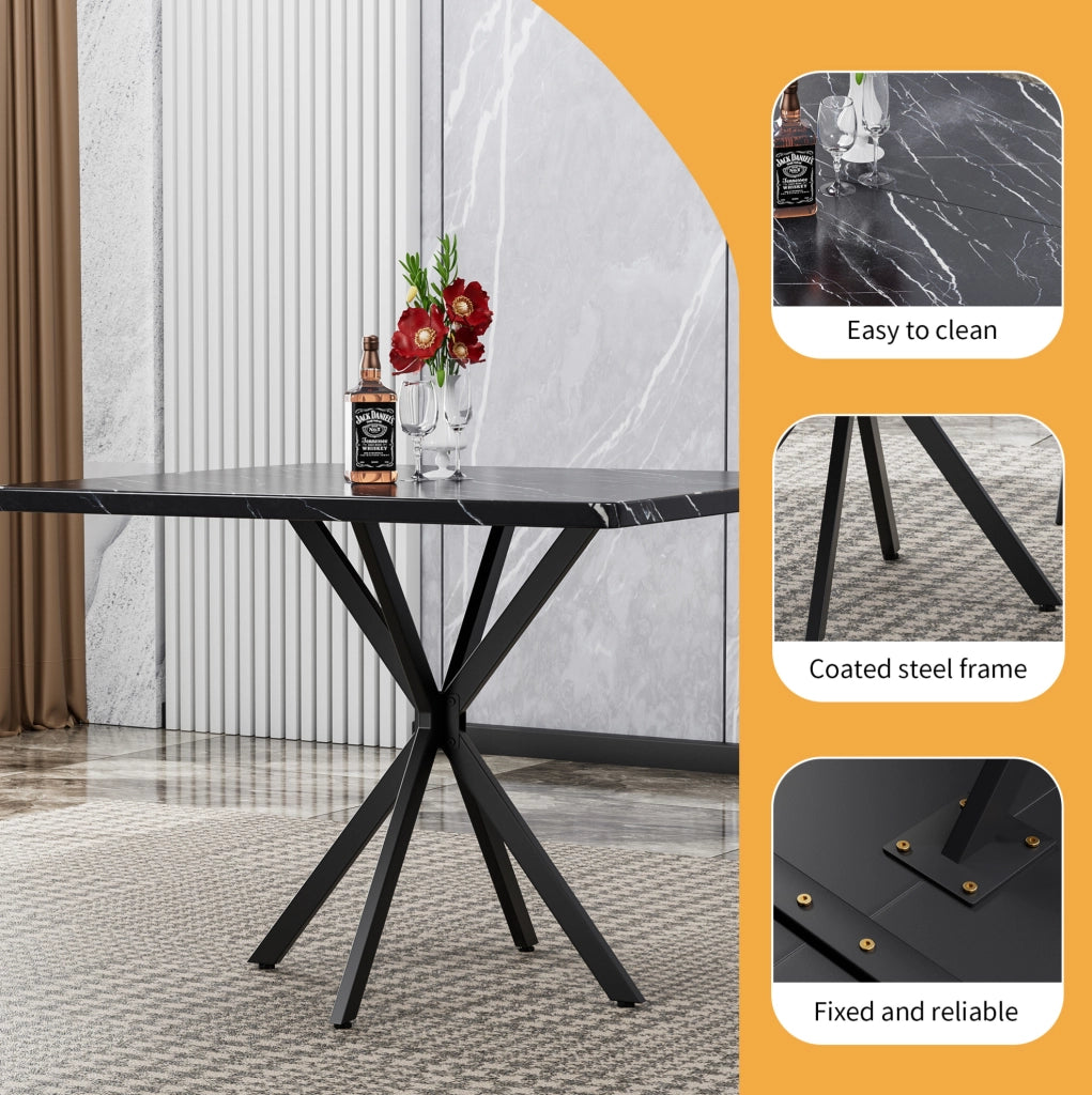 Tavolo da pranzo quadrato in MDF con gambe in ferro; nero