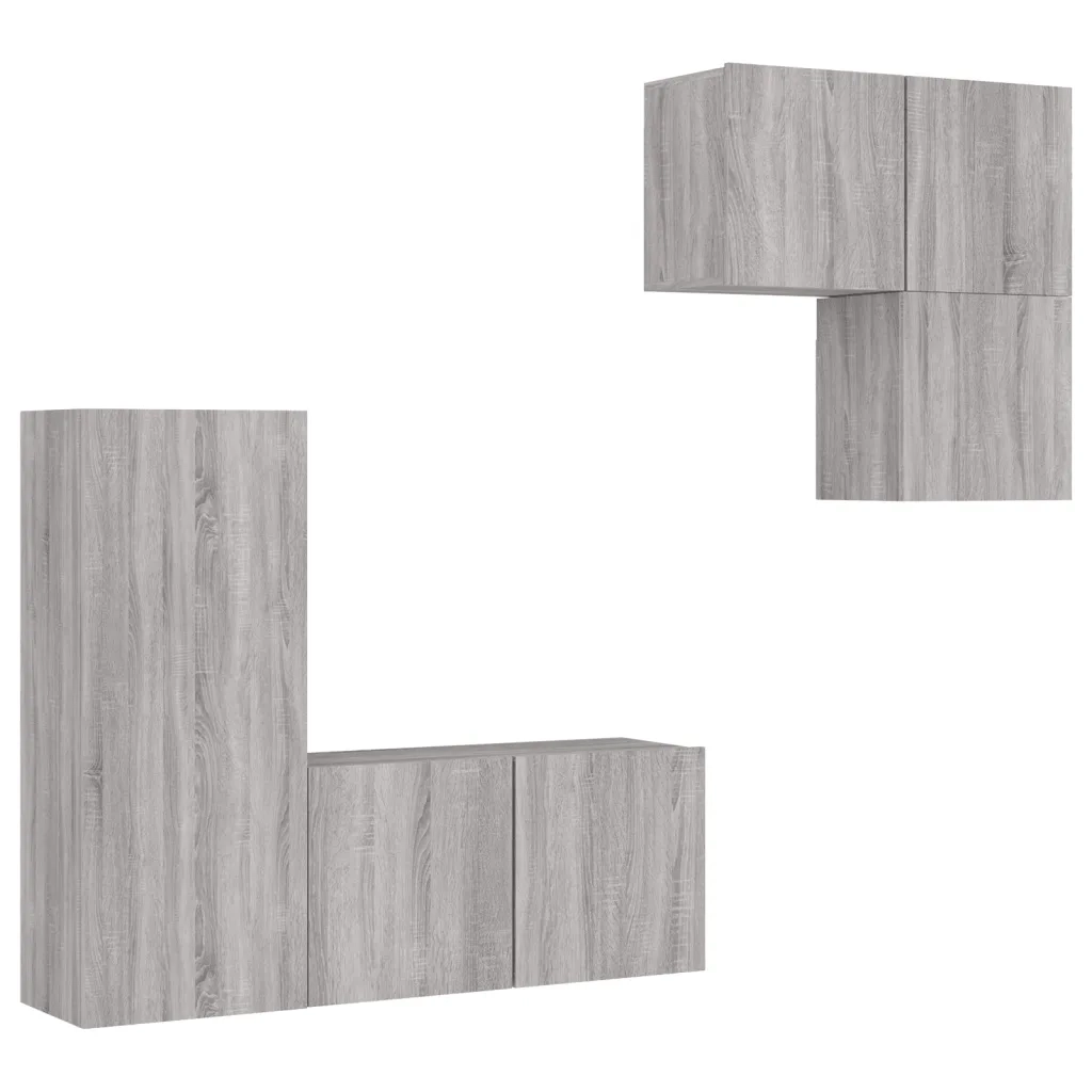 Mobili TV a Muro 4pz | Armadietto TV | Mobile Porta TV Grigio Sonoma in Legno Multistrato