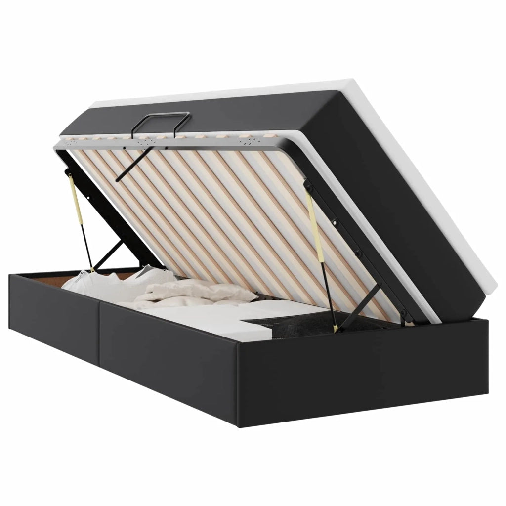 Letto con contenitore e materasso Nero 100 x 200 cm