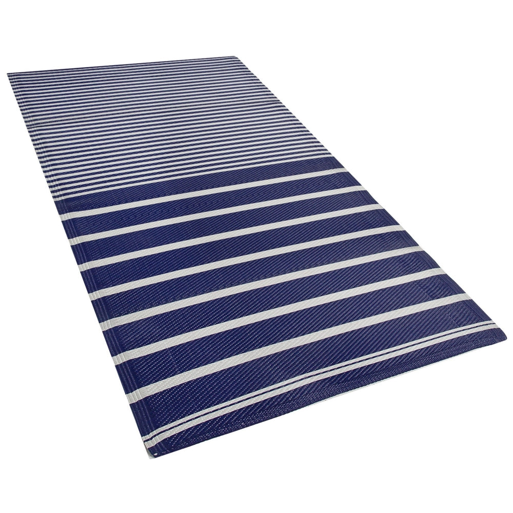 Tappeto per esterno Mat Blu Sintetico 90 x 180 cm Motivo Geometrico A Righe Ecologico Moderno Minimalista