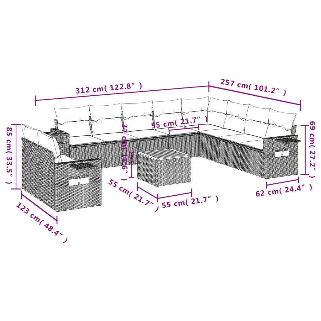 Set Divani da Giardino 11 pz con Cuscini in Polyrattan Nero 3256966