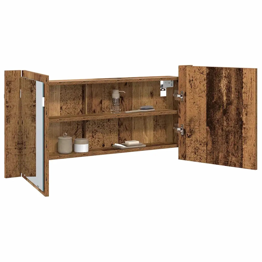 Armadio Specchio LED con porta Legno vecchio 100 x 12 x 45 cm 875042