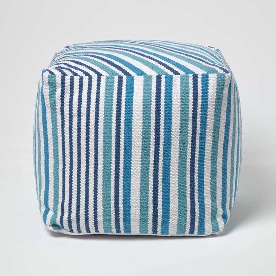 Cuscino per sedere moderno con design scandinavo Aqua Wit con strisce bianche e blu.
