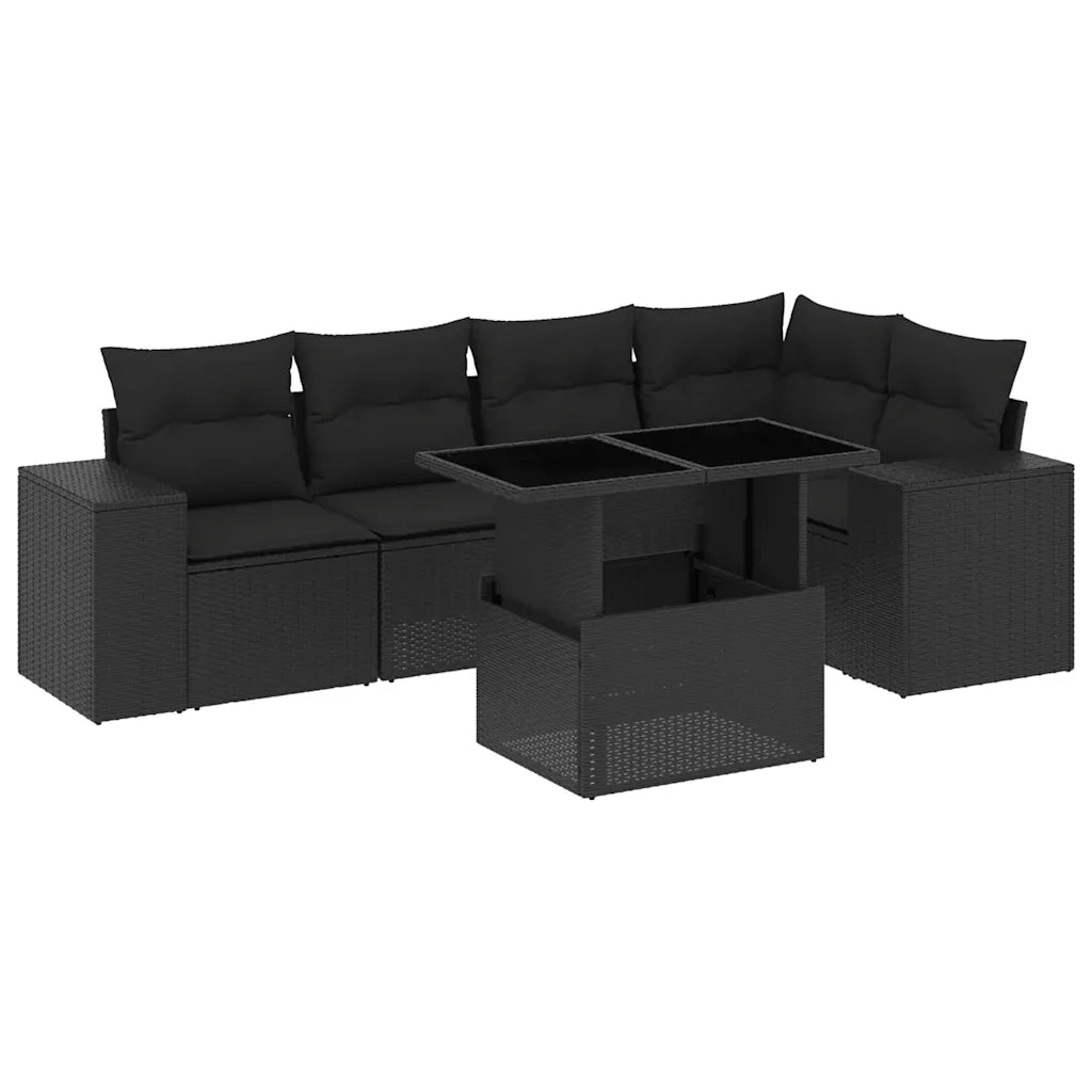Set Divano da Giardino 6 pz con Cuscini Nero in Polyrattan