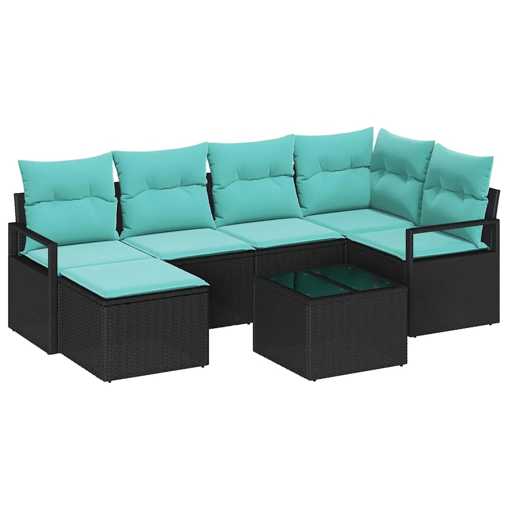 Set di divani con cuscino 7 pcs Nero polyrattan 3346466