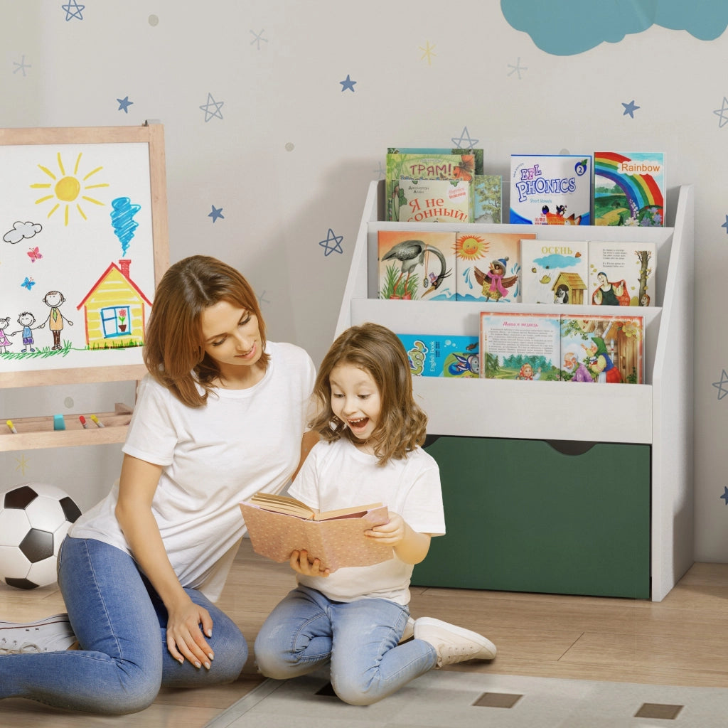 Libreria bambini con cassetto e 3 ripiani ¨C Minimal ¨C verde 62.5x30x70 cm