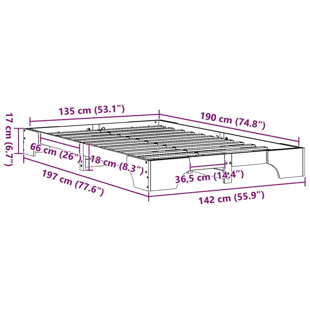 Letto matrimoniale | Letto per adulti | Struttura del letto Bianco 135 x 190 cm Pino massello