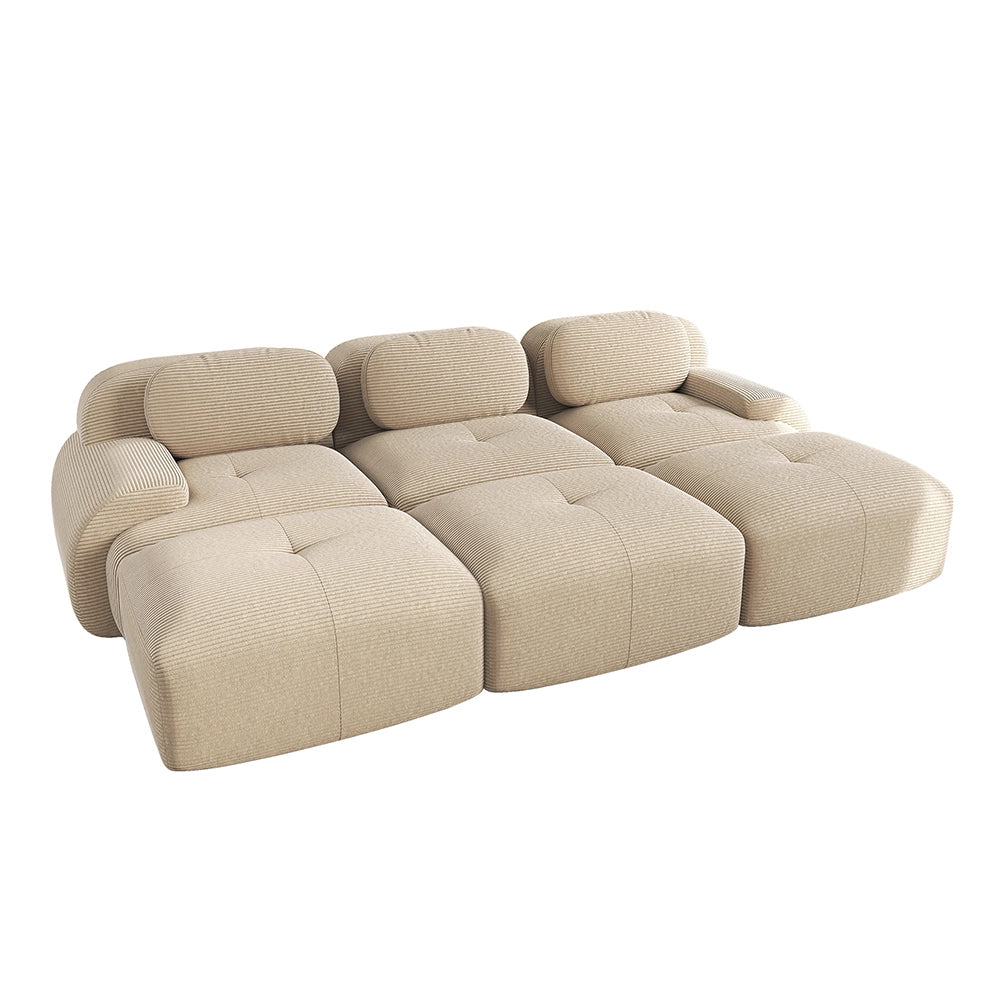 Set 3 posti + 3 pouf in velluto - Xylo - Braccioli XL, imbottitura 32D, home cinema, beige