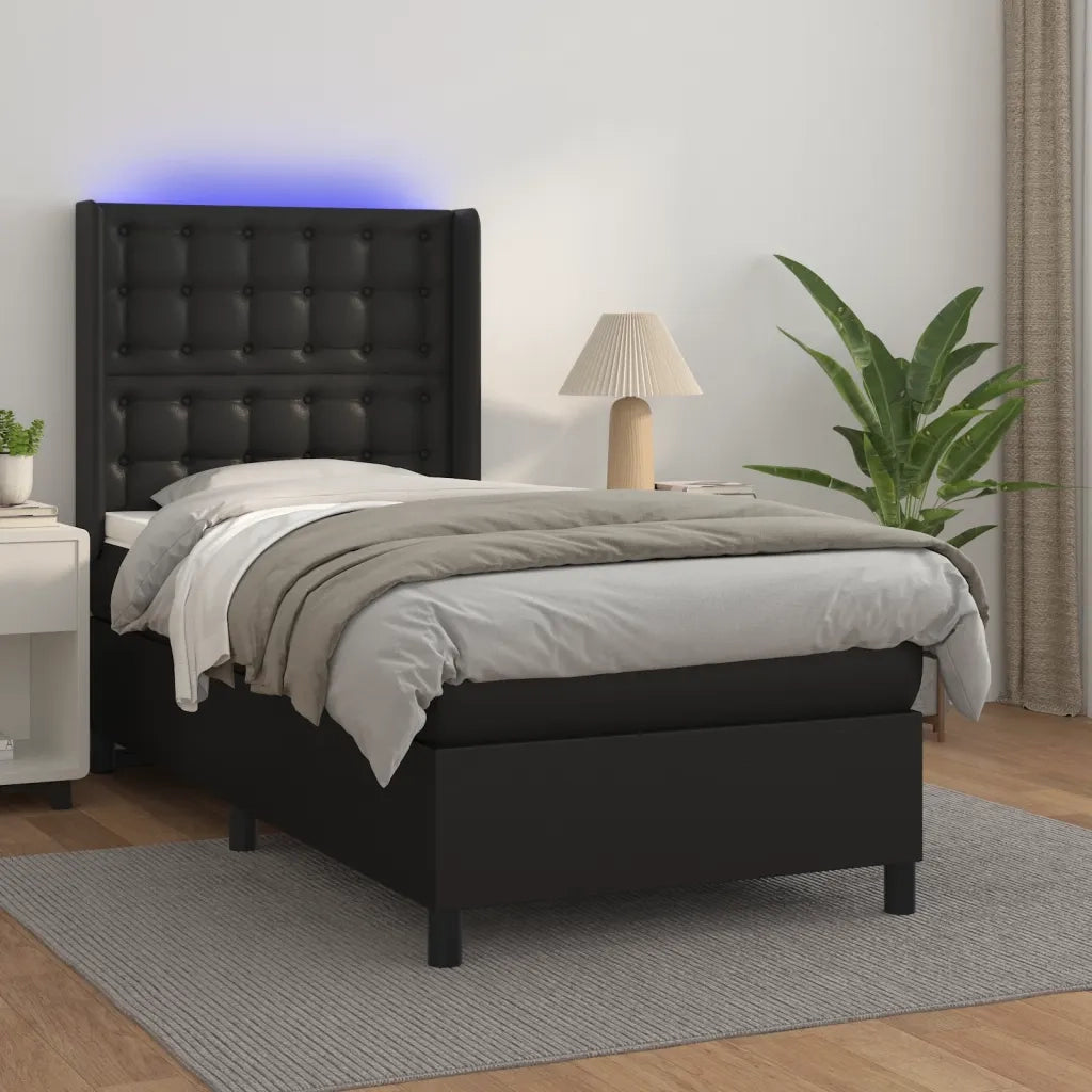 Letto singolo | Letto per adulti | Giroletto a Molle con Materasso e LED Nero 80x200 cm Similpelle