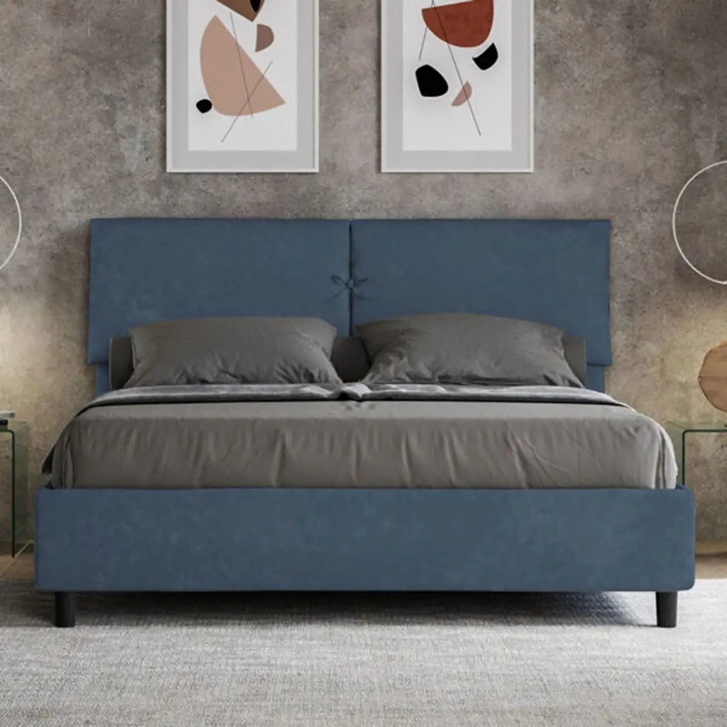 Letto matrimoniale senza rete imbottito 160x200 microfibra blu Mados