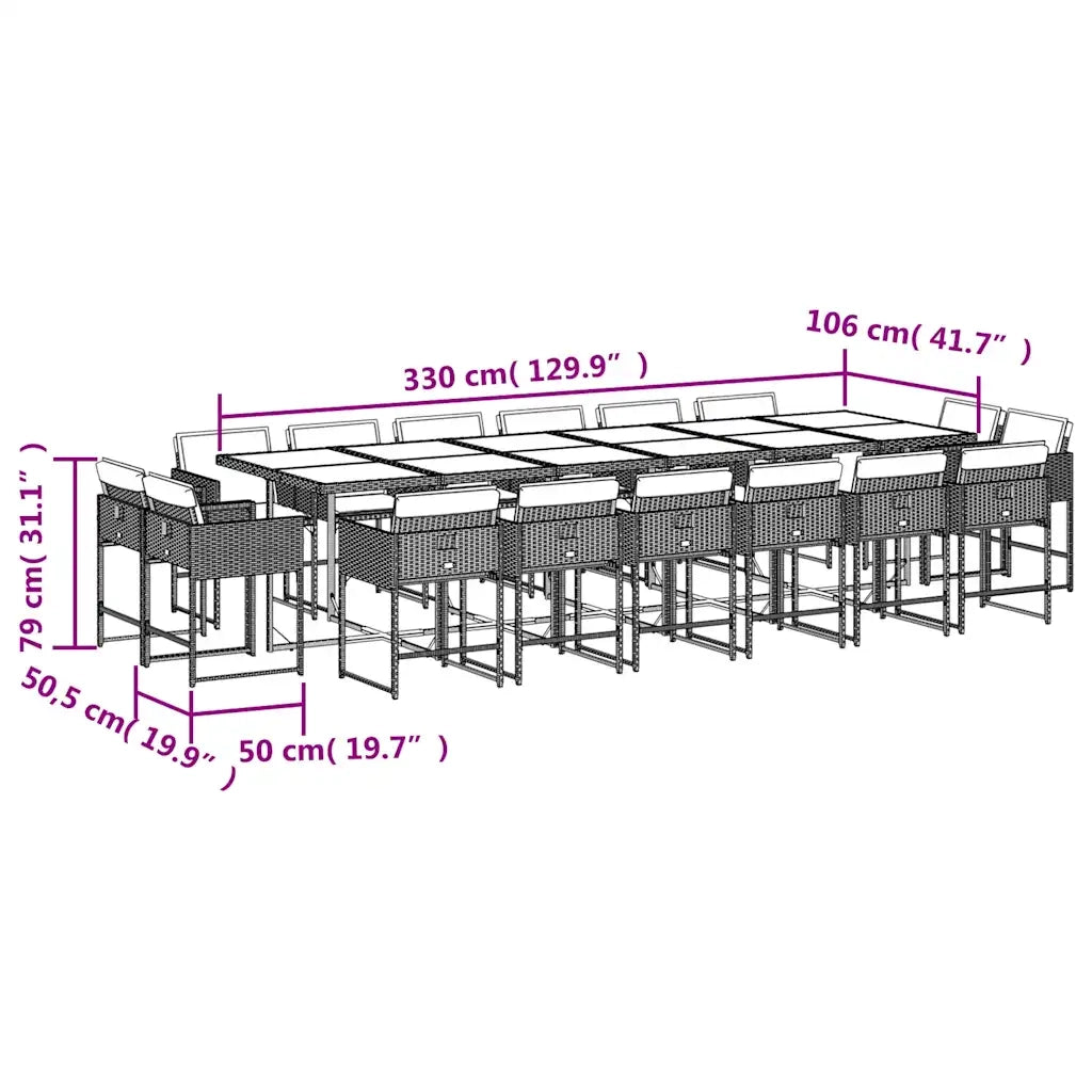Set da pranzo da giardino da 17 pz con Cuscini in Polyrattan Grigio 3278196