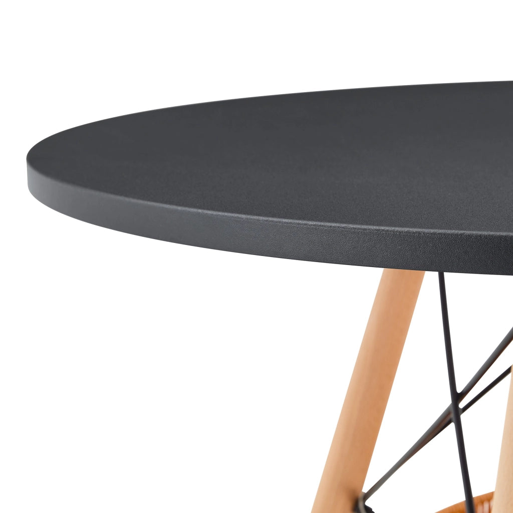 TAVOLO rotondo Ø 80 cm in MDF nero e legno massello con cestello sospeso