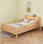 Letto singolo per bambini in legno con LED, USB-C e testiera con vano
