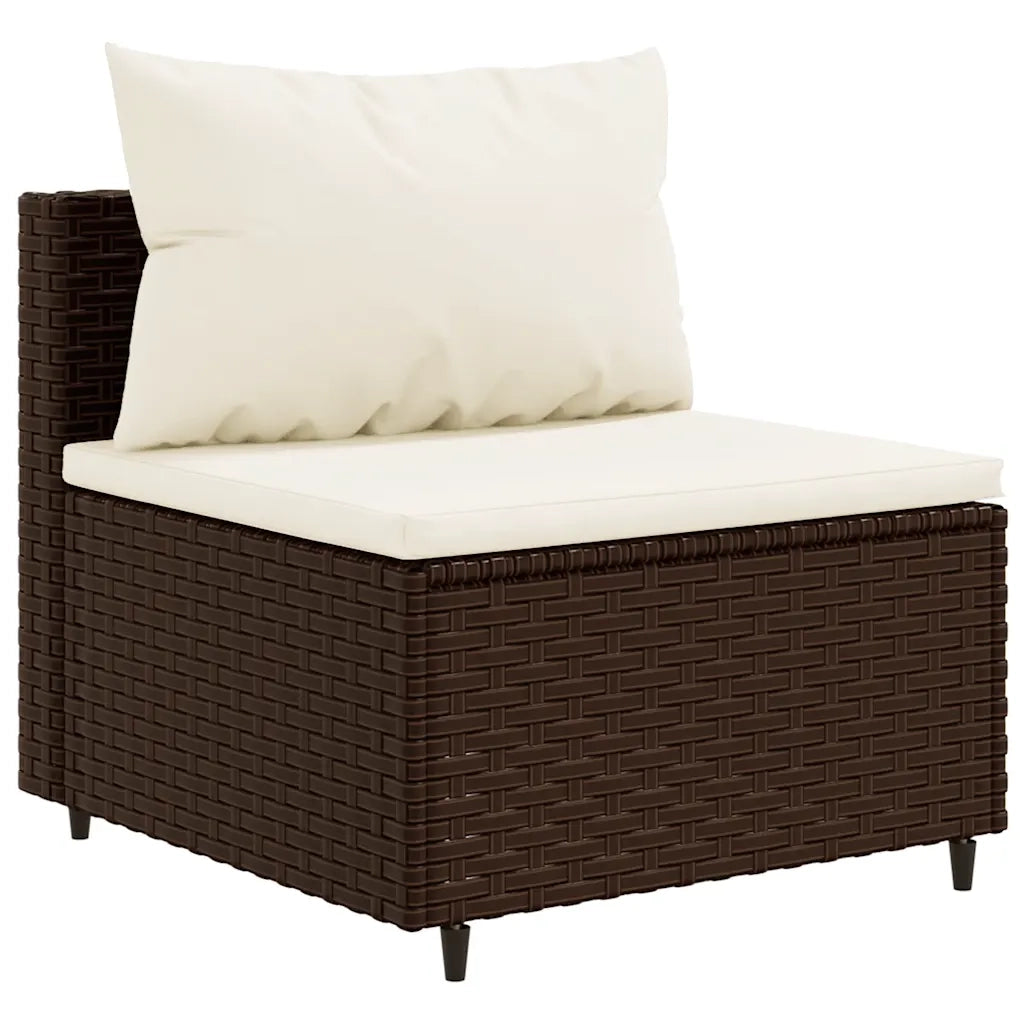 Set Divani da Giardino 5 pz con Cuscini Marrone in Polyrattan