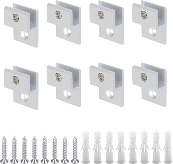 Glassegnizioni adattabili 8 pezzi - lega di alluminio argentata - clip per specchio da parete - vetro spesso 3-5 mm (forma H)