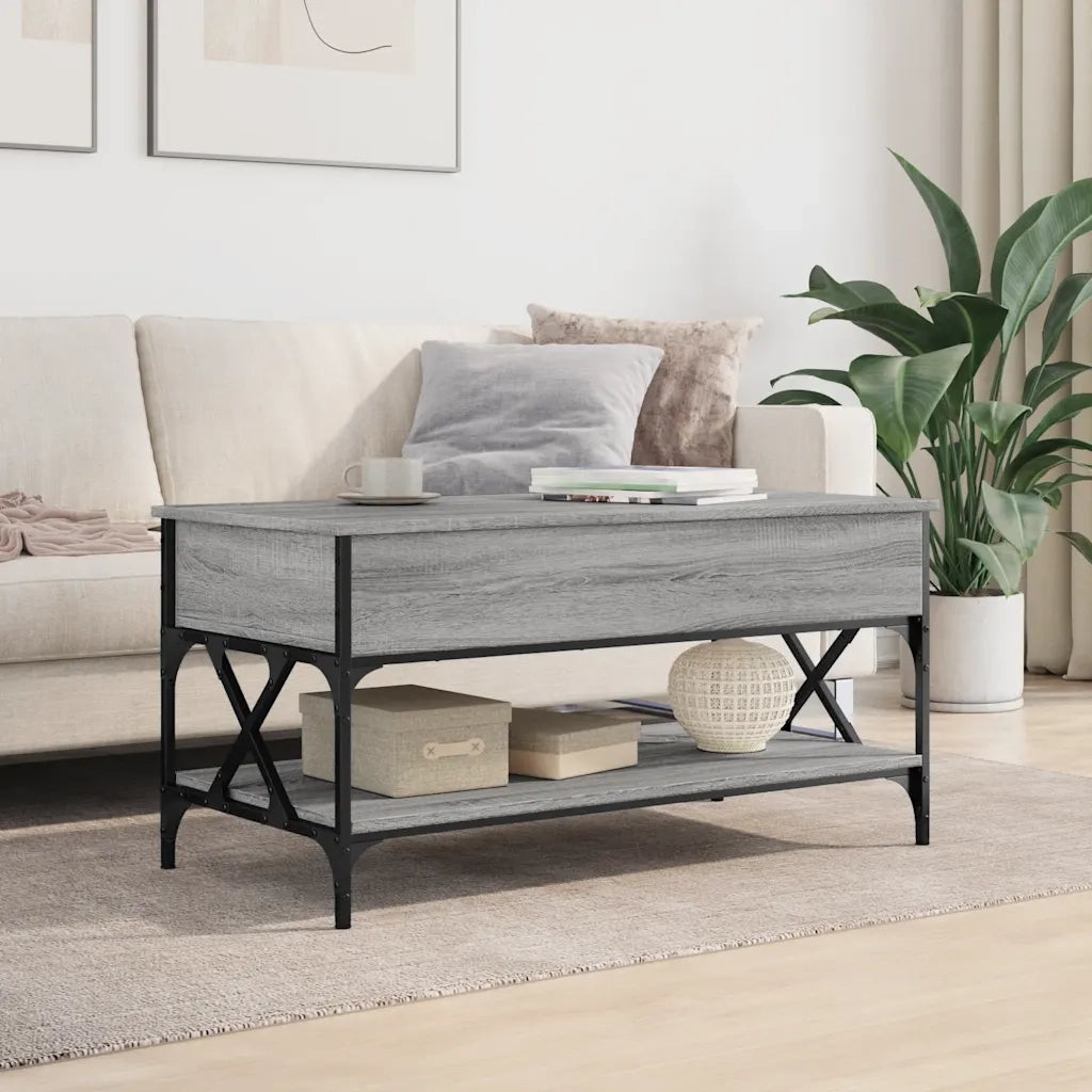 Tavolino Salotto-Tavolino da soggiorno-Tavolo Grigio Sonoma 100x50x50 cm Multistrato Metallo
