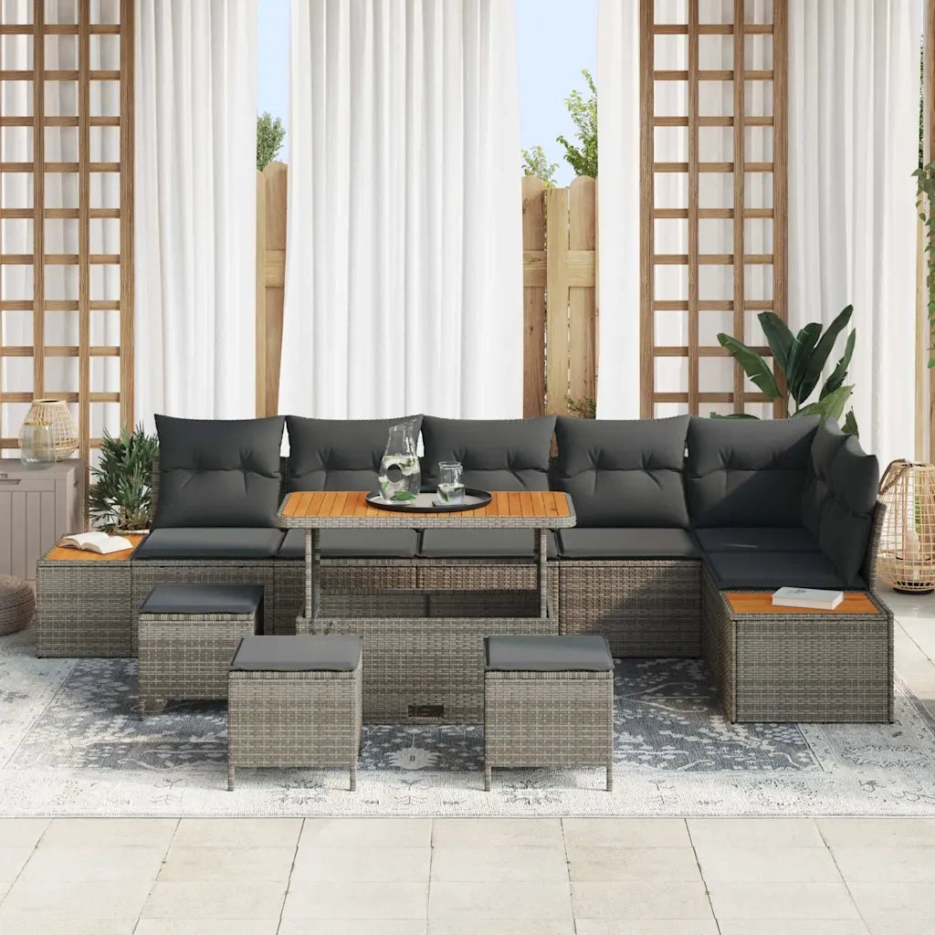 Set Divano da Giardino con cuscino 10 pcs Grigio Poly Rattan