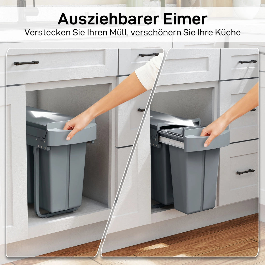 Pattumiera estraibile con 2 contenitori rimovibili ¨C Xylo ¨C 30L (20L+10L) grigio metallo