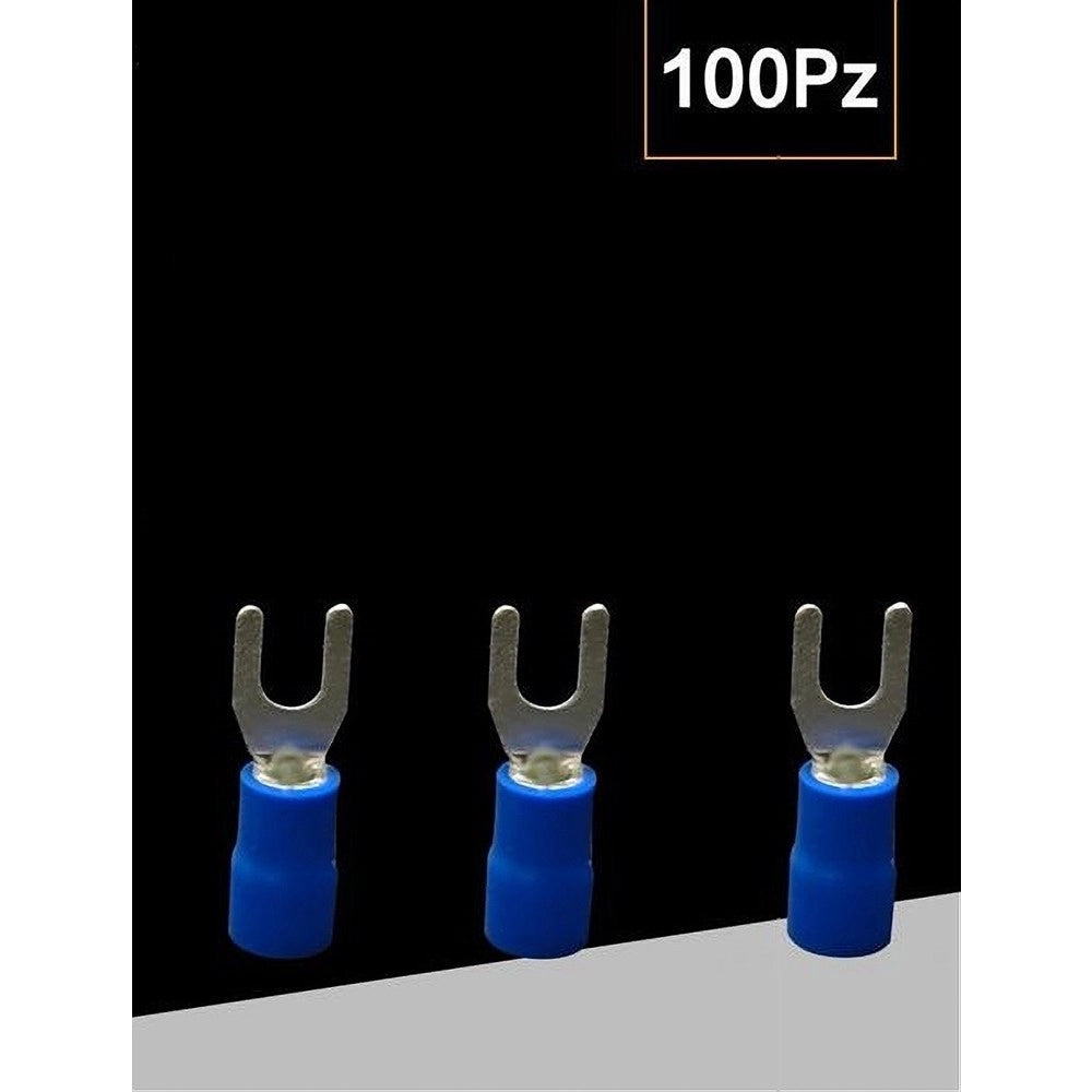 Trade Shop - Set 100 Pz Capicorda A Forcella A Crimpare Per Cavi 0.5-1.5 Mm² Isolato Sv1.25-4 - Blu