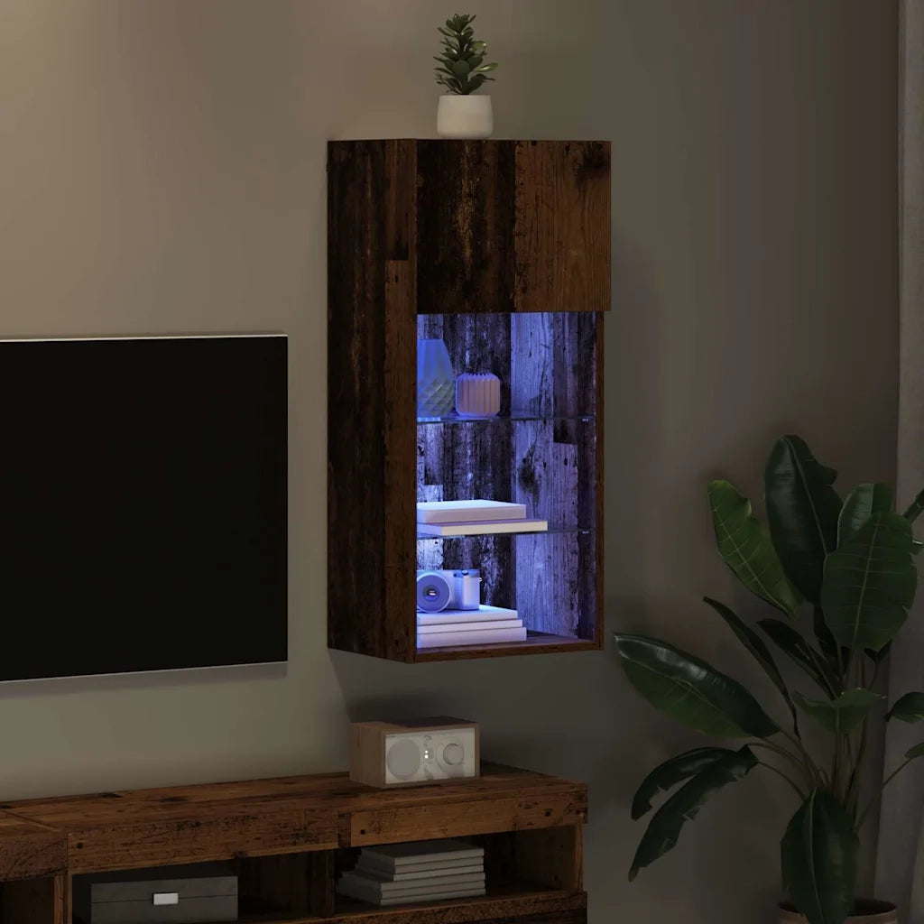 Mobile TV da Parete | Armadietto TV | Mobile Porta TV con LED Legno vecchio 40,5 x 30 x 90 cm