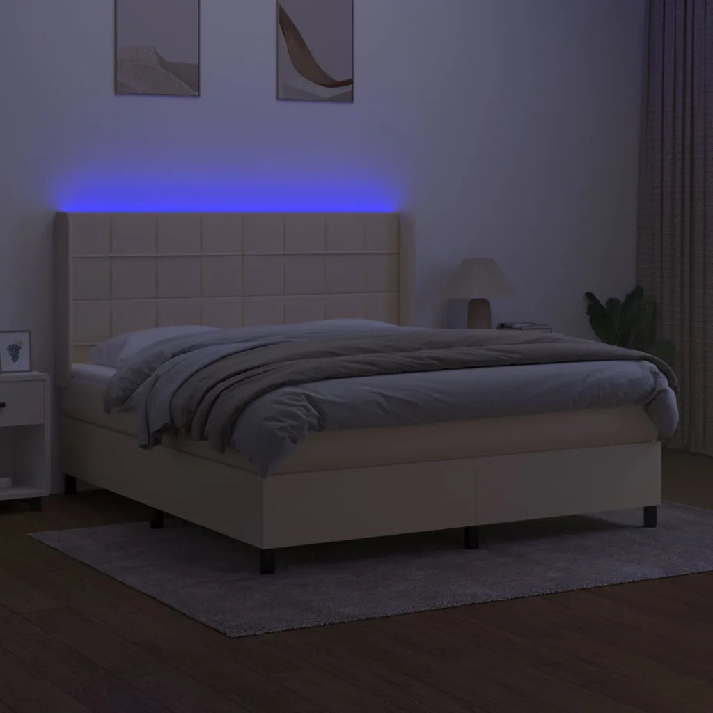 Letto a Molle con Materasso e LED Crema 180x200 cm in Tessuto 3138338