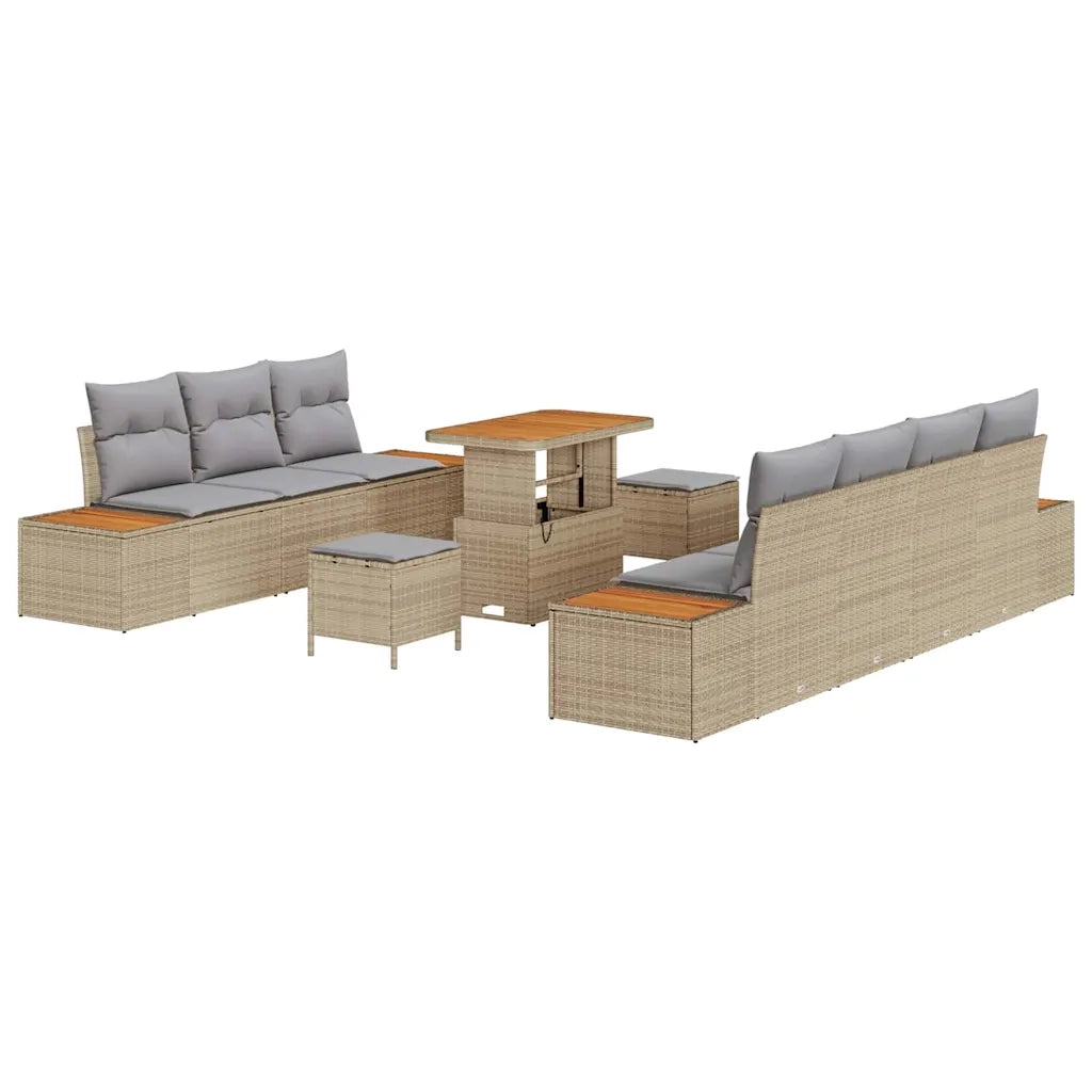 Set Divano da Giardino con cuscino 10 pcs Beige Poly Rattan