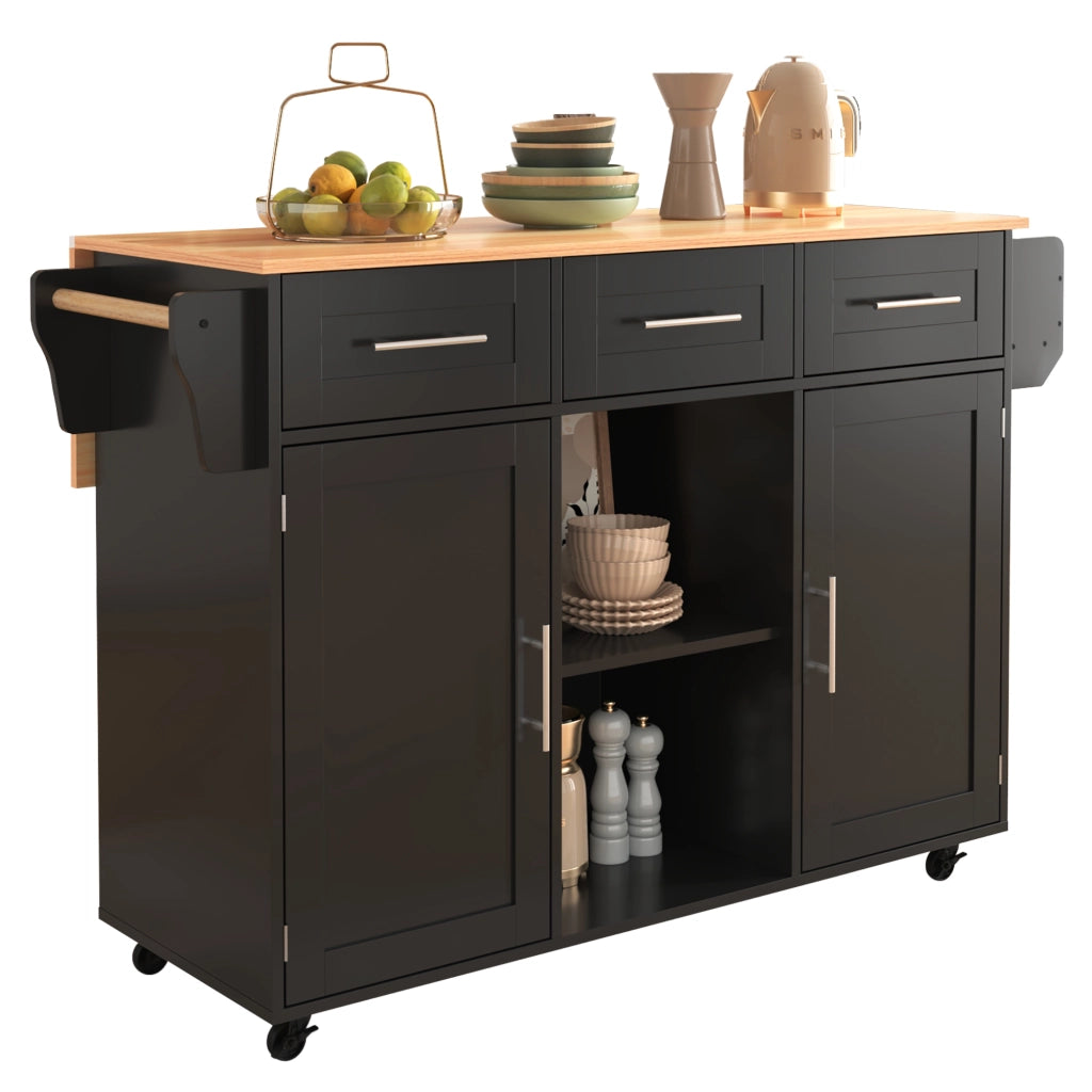 Carrello da cucina con 3 cassetti; 3 vani e piano ribaltabile con ripiani regolabili per cucina e sala da pranzo; 139×46×91.5 cm