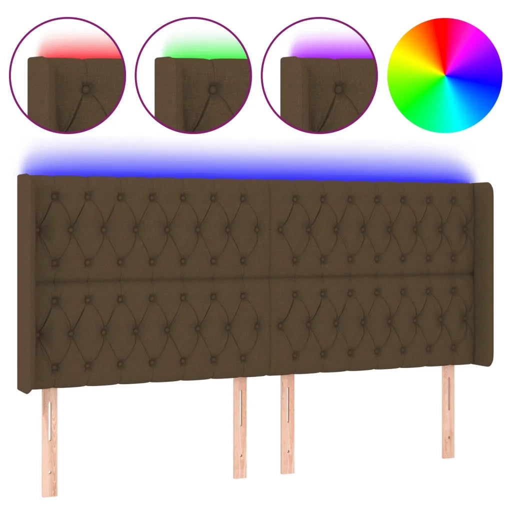 Testiera | Testata a LED Marrone Scuro 203x16x118/128 cm in Tessuto
