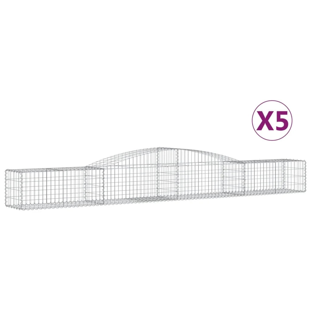 Cestini gabbioni recinzione a gabbia muro di contenimento ad arco 5 pezzi 400 x 50 x 40/60 cm ferro zincato argento 02_0040951