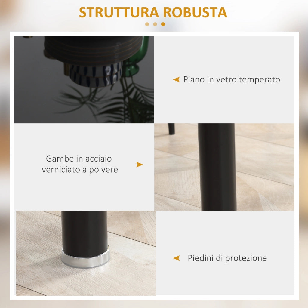 Tavolo da Pranzo con 4 Sedie Imbottite ¨C zephmum ¨C Piano Vetro Nero