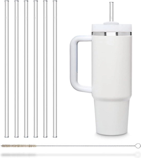 Set di rami di vetro per bicchieri da 27 cm - 6 pezzi con spazzola per pulizia - resistente alla lavastoviglie e durevole per bicchieri di vetro.
