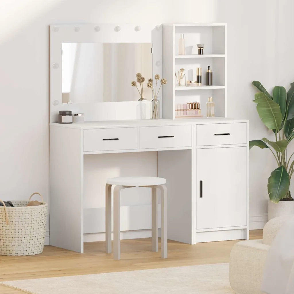 Toeletta | Tavolo da Trucco con cassetto 2 pz Bianco Legno multistrato