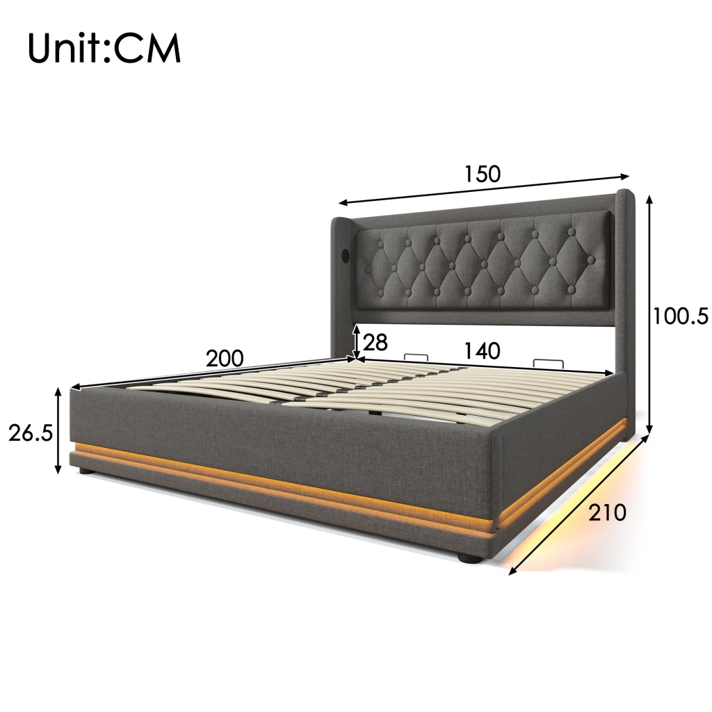 letto imbottito cotone grigio 140 x 200 cm