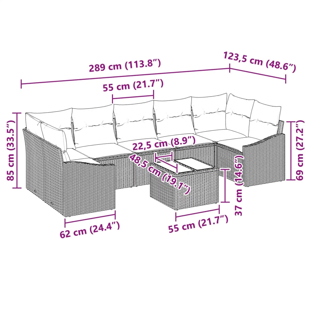 Set di divani con cuscino 8 pcs Nero e Turchese polyrattan 3346646