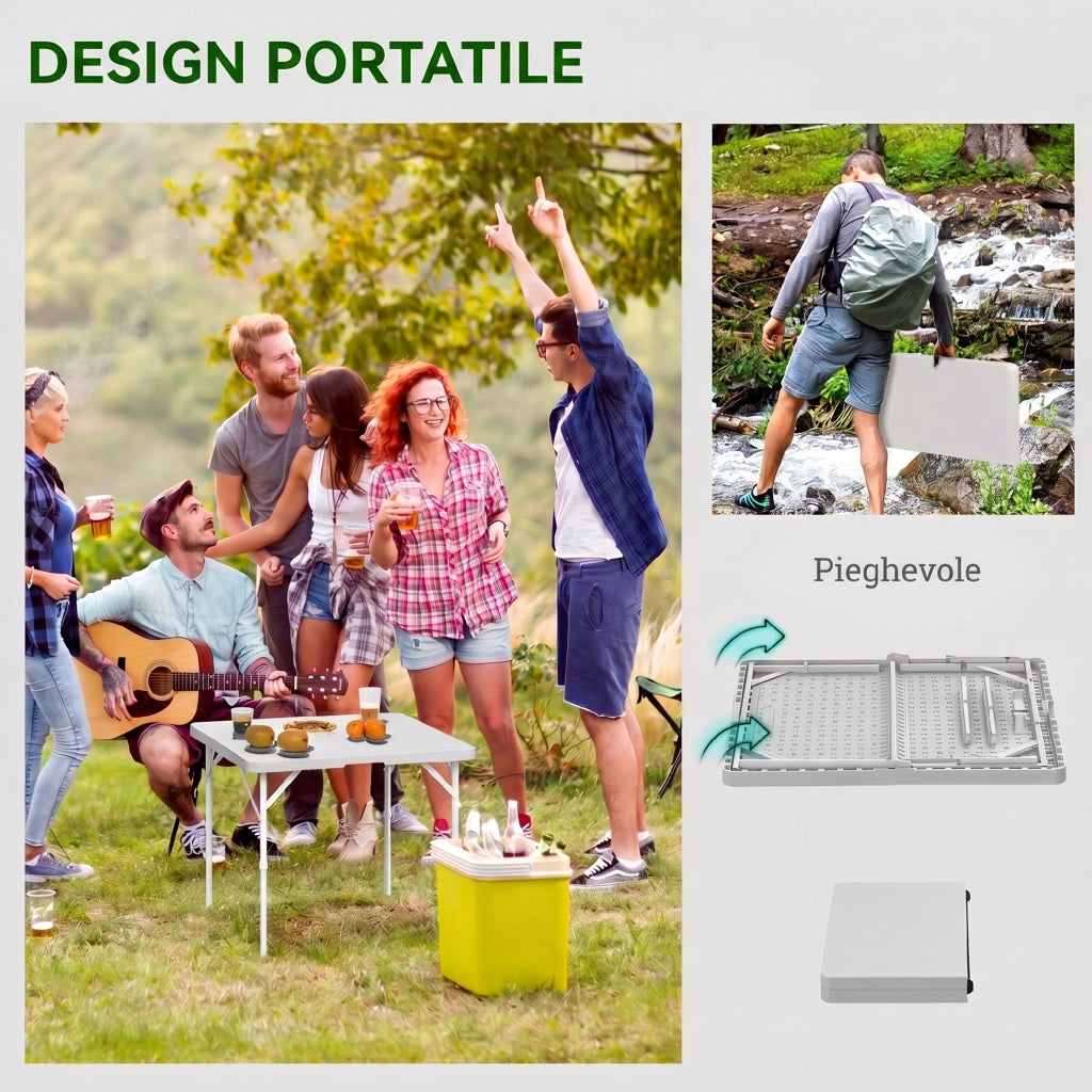 Tavolo da Campeggio Pieghevole ¨C Xylo ¨C Regolabile 2 Altezze HDPE Metallo 86x86x74cm Grigio Scuro