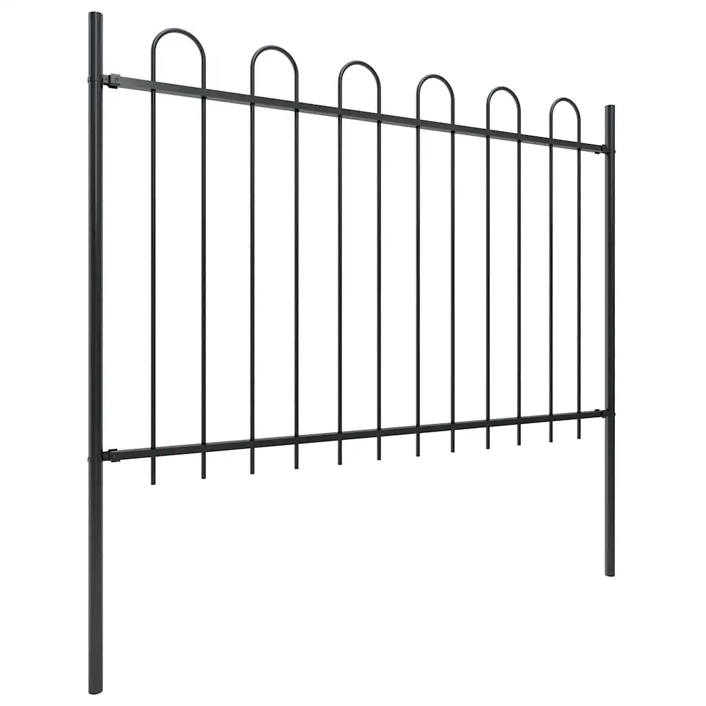Recinzione da Giardino | Recinzione da cortile con Parte Superiore ad Anello in Acciaio 1070x120 cm Nera