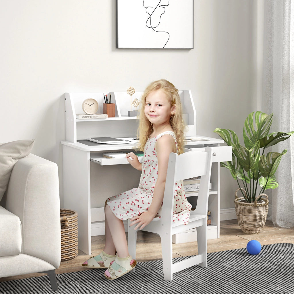 Scrivania per Bambini con Cassetto e Sedia ¨C zephmum ¨C Bianco 90x45x90 cm
