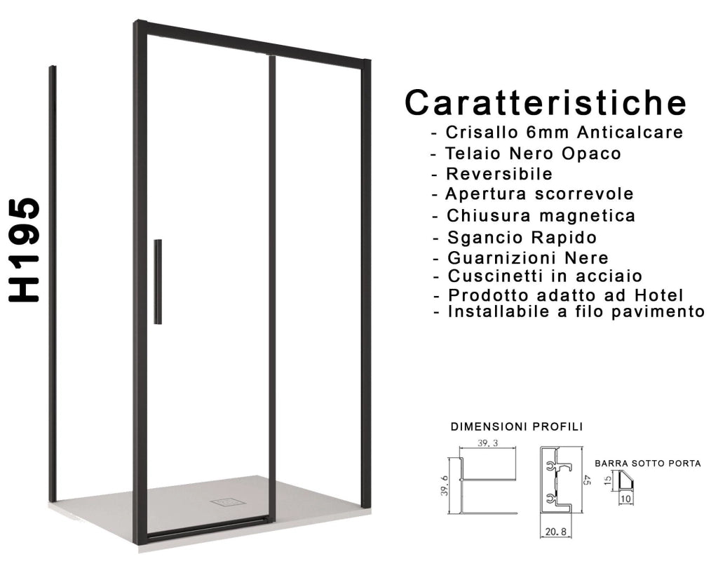 Box Doccia Angolare 80x120 cm 1 Anta Scorrevoe in Cristallo Trasparente 6mm H195 Bonussi Eliane