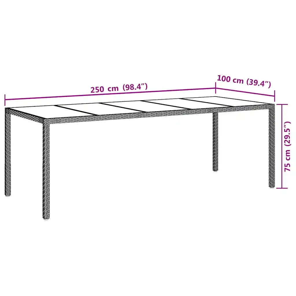 Tavolo Giardino Bianco 250x100x75 cm Polyrattan Vetro Temperato 362556