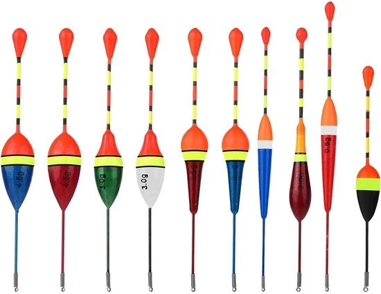 Accessori per Pescatori - Boeie in Legno - 10 Pezzi - Alta Visibilità - Antiscivolo - Materiale Duraturo - Boeie Flottanti