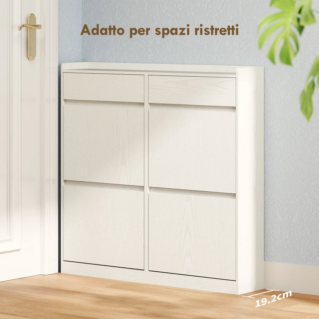 Scarpiera con Cassetti a Ribalta e Scorrevoli ¨C Minimal ¨C Bianco 98x19.2x95.3 cm